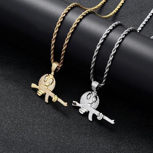 Freewear Hip Hop Jewelry Men Women Cartoon Expression Grip Gun Charm Necklace Kolye CZ Iced Out Pendant Wholesale