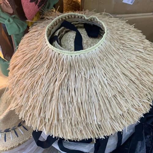 2021 New Designer Cape Style Luxury Raffia Grass Patchwork Empty Top Sun Hats For Women Beach Holiday Fisherman Hat Custom Hat