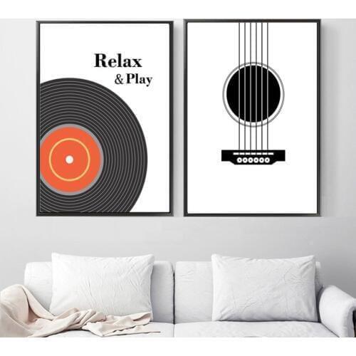 Nordic Vintage Home Decor Posters And Prints Guitar Disc Music Canvas Painting Pop Art Wall Pictures For Living Room