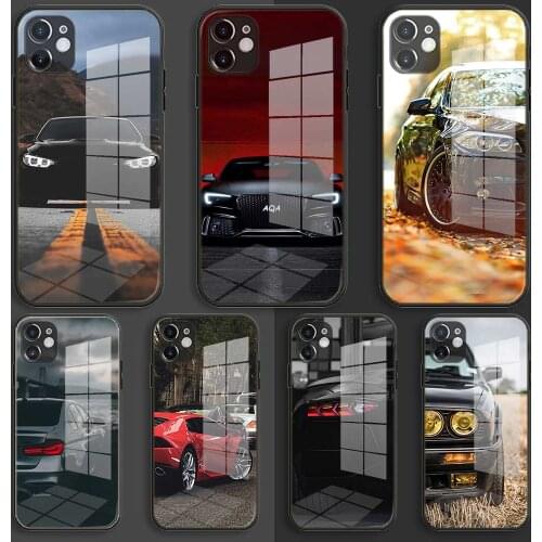 Glass Soft Balck Case Shell for iPhone 12 11 Pro X XS Max XR 8 7 6 Plus SE 2020 S Cover sports car wallpaper 4k