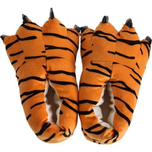Unisex combined animal Mokomoko warm slipper room shoes fluffy soft bottom winter interior wear shoes (tiger pattern, M)