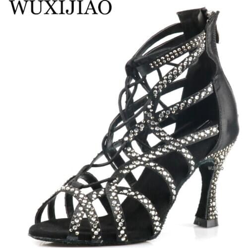 WUXIJIAO Womens Latin Dance Shoes New Dance Shoes Unique Design Salsa Shoes Diamond Sandals