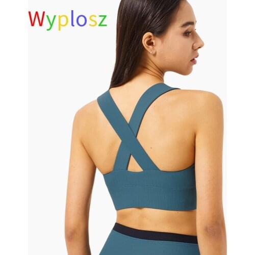 Wyplosz Yoga Bras Rib Color Matching Shockproof Cross Running Gym Sport For Women Push Up Workout Fitness Crop Top Overlapping