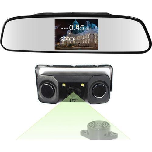 5 inch Mirror Monitor +3in1 Video Parking Sensor Backup Radar With Rear View Camera 5inch LCD Car Rearview minotor Video Parking