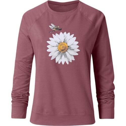 Women Casual Autumn Long Sleeve O Neck Marguerite Bee Print Blouse Hoodie Womens Clothing 2021