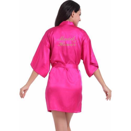 Women Dark pink Bathrobe Letter Maid of Honor robe Get Ready Robes Bridal Party Gift Dressing Gowns Pink/blue/purple/red