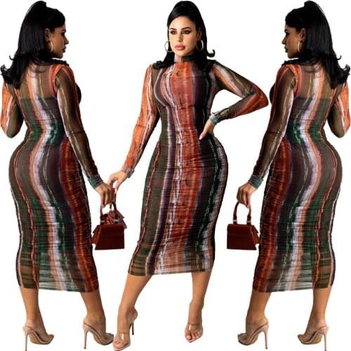 Dress Women 2021 Spring and Autumn Fashion Sexy Tight-Fitting Gradient Chinese Style Round Neck Skirt