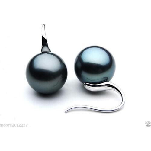 10MM AAA SOUTH SEA BLACK SHELL PEARL SOLID STERLING SILVER HOOK EARRINGS
