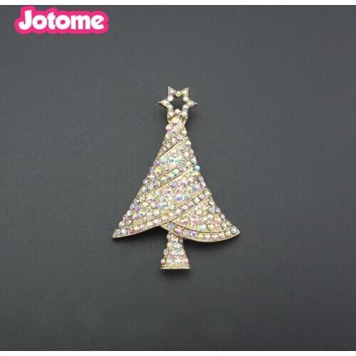 50pcs/lot Rhinestone Christmas Tree Crystal Pin Brooch 1.625 x 2.625 inches