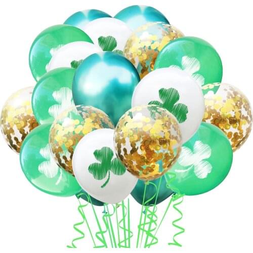 60pcs/set Green Gold Sequines Balloon For St Patricks Day Lucky Symbol Clover Printing Latex Balloon Celebrate Party Decoration