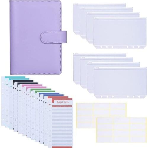 A6 PU Leather Binder Cover with 8PCS A6 Binder Pockets Good for Keep Cash Coupons Passport Tickets Notes Cards