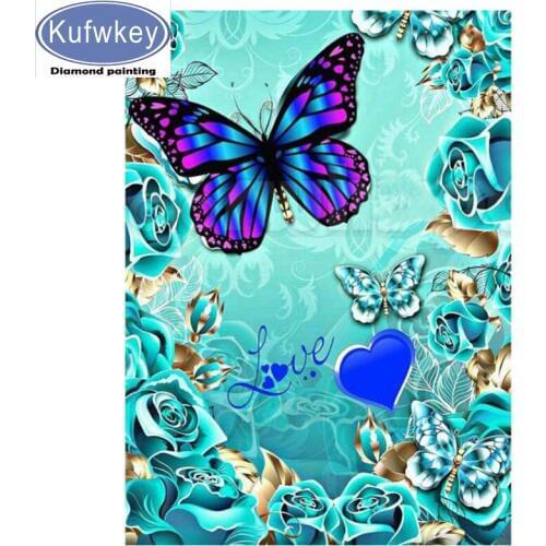 Diy Diamond Painting blue Butterfly Home Decor Full Drill Mosaic Embroidery Rhinestone Picture Handcraft Kit flower rose flower