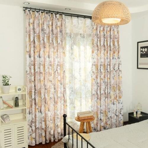 American Country Style Curtains For Living Dining Room Bedroom Plant Printing Linen Finished Curtain Tulle