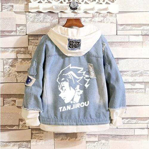 Anime Demon Slayer Hoodies Kamado Tanjirou Cosplay Costume Denim Hooded Jacket Kimetsu no Yaiba Men Women Coat Streetwear