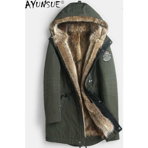 AYUNSUE Men Clothing Winter Jacket 5XL Hooded Mens Clothing Mens Real Raccoon Fur Coat Thick Parkas Male Ropa Hombre LXR447