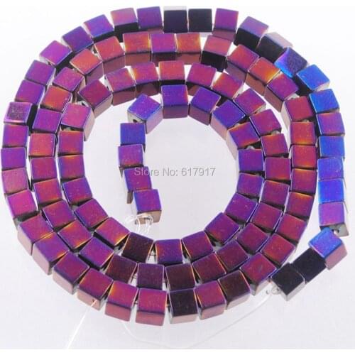 Free shipping 4mm Natural No magnetic Hematite Square Loose Spacer Beads Purple Ray Metallic Color Jewelry Making 15.5" TL3151