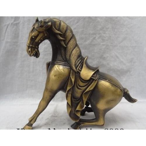 Free Shipping 9" Chinese Bronze Animals FengShui Zodiac Tang Running Horse Statue Sculpture