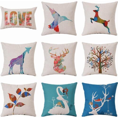 Cute Animal Pillow Case Throw Pillowcase Cotton Linen Printed Pillow Covers for Home Office