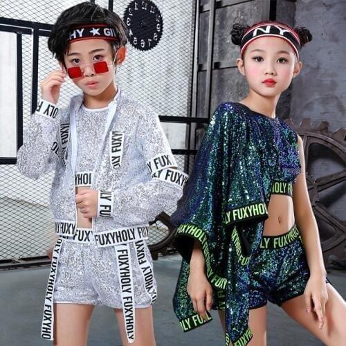 Kids Sequin Hip Hop Clothing Clothes for Girls Jacket Crop Tank Tops Shirt Shorts Jazz Dance Costume Ballroom Dancing Streetwear