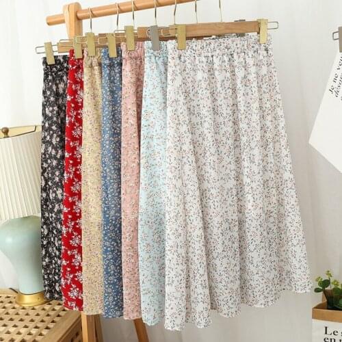 High Waist Floral Print Long Chiffon Skirts Jupe Longue Femme Elegant Maxi Clothing Women Midi Korean Style Aesthetic Clothes