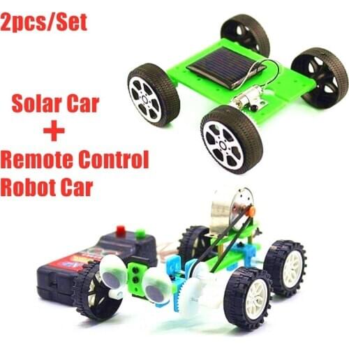 2pcs/Set DIY Solar Powered & Remote Control Electric Car Kids Science Experiment Toys Kits STEAM Education School Project