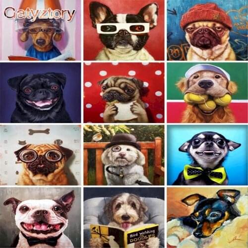 GATYZTORY Frame DIY Painting By Numbers Cute Puppy Animals Acrylic Paint On Canvas Wall Art Picture Handpainted Painting For Hom