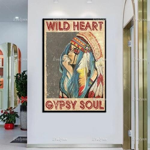 Hippie Girl | Wild Heart Gypsy Soul Canvas, Hippie Girl Prints, Flower Children,Hippie Gift, Vintage Poster,Wall Art Home Decor