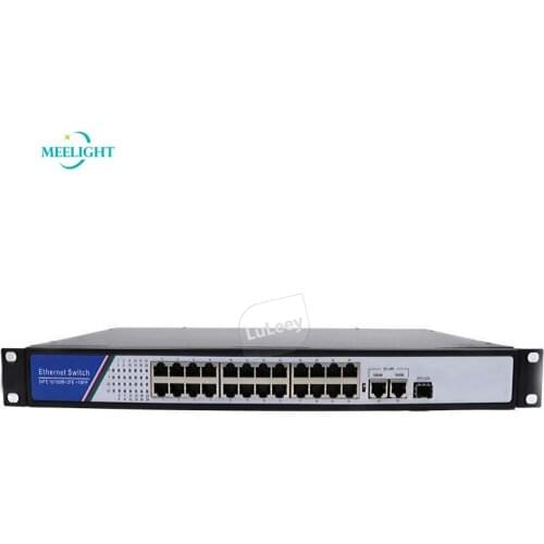 24 100M port Poe switch, 2 Gigabit uplink ports, 1 optical fiber port, 27 port Gigabit monitoring switch rack type 350W