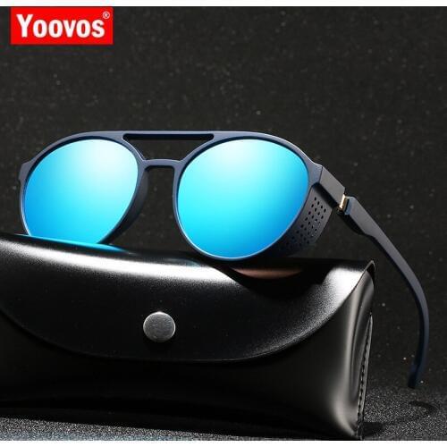 Yoovos Round Sunglasses Men 2021 Steampunk Retro Vintage Sunglasses Men Punk Sun Glasses For Men Mirror Gafas De Sol Hombre