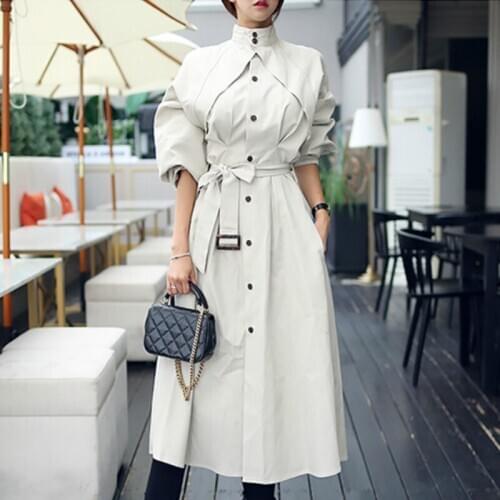 Fashion Long Trench Coat Women 2020 Autumn Spring Loose Coats Outerwear with Waist Belt Gabardina Mujer