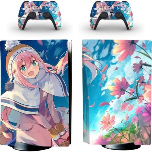 Anime Yuru Camp PS5 Disc Skin Sticker for Playstation 5 Console & 2 Controllers Decal Vinyl Protective Disk Skins