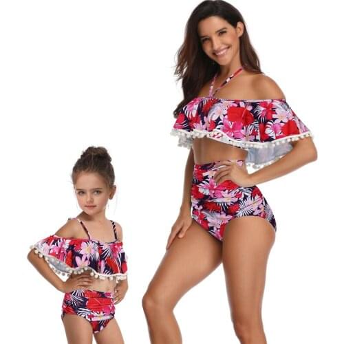 2021 New Mom and Daughter Swimsuit Summer 3-12 Years Children Beachwear Lady Bikini Swimming Suit Kids Beach Bathing Suits