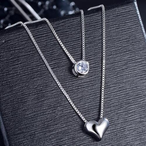 New Double Layer Chain Zircon Heart Pendants Necklaces For Women Trend Sweater Chain Choker Jewelry SAN57
