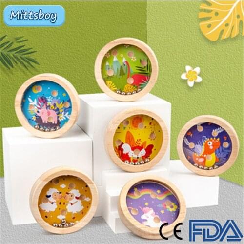 Montessori Educational Wooden Maze Toy 3D Wooden Animal Balance Toy Sensory Spinning Trains Early Intellectual Learning Toy Gift