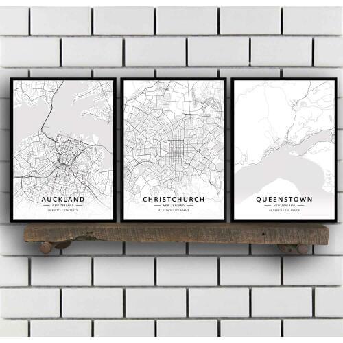 Auckland Christchurch Queenstown Wellington Whangarei New Zealand Map Poster