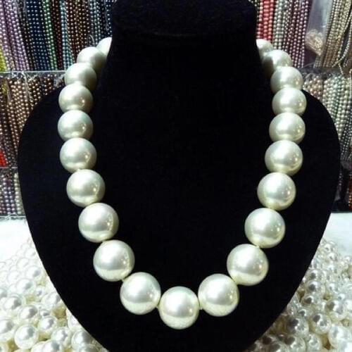 Woman classic jewelry 16mm 18MM 20mm White round bead Natural SOUTH SEA SHELL PEARL NECKLACE JEWELRY 18'' 45cm