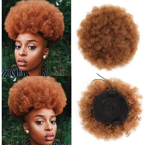 Hairpiece Hair Afro Puff Kinky Curly Chignon Bun with Clips in for Black Women Drawstring Scrunchie Updo Wig Tail