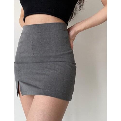 TVVOVVIN Womens Korean Style High-waisted Gray A-line Sexy Skirt Long Legs And Side Slits Short Fashionable Skirt MGL3