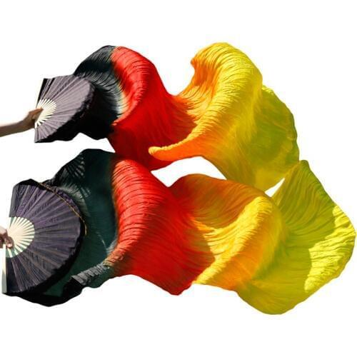 High Quality 100% Real Silk/Imitation Silk Belly Dance Fan 1 Pair Handmade Dyed Silk Dance Fan Multiple Colors Chinese Silk Fan