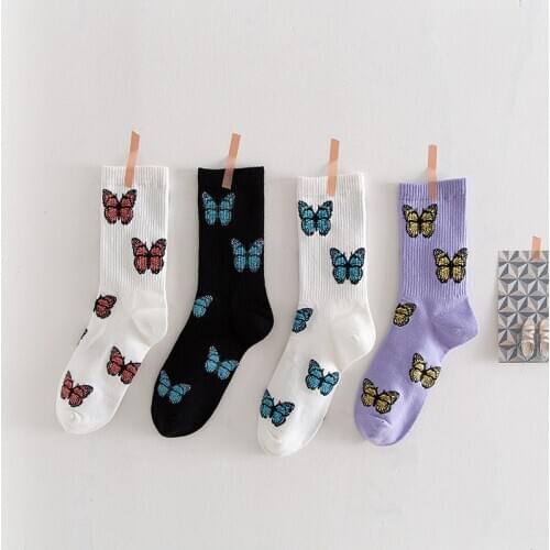 Japanese Socks Women Kawaii Woman Socks happy Harajuku Femme Skateboard Korean Style Socks Girl Meias beautiful Sox Butterfly