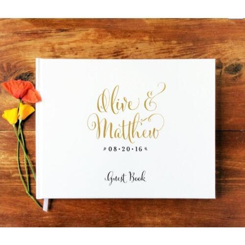 Custom Gold Calligraphy wedding Guestbook sign in book, wedding hardcover photobooth instant photo albums guest books