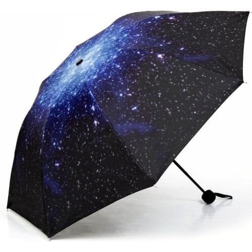 Starry Fashion Three-folding Straight Anti-UV Sunny and Rainy Stick Umbrella Manual