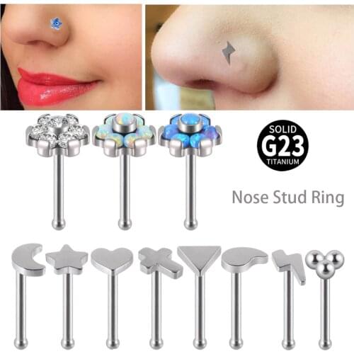 1Pc G23 Titanium Nose Studs Thunder Ear Pin Earring Lightning Opal Flower Nose Ring 20G Lobe Tragus Piercing Body Jewelry