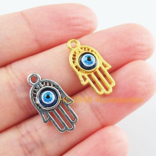 25Pcs Gold Tibetan Silver Tone Hand Palm Eye Resin Charms Pendants 11x20.5mm