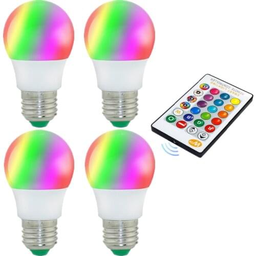 4PCS RGB LED Bulbs E27 5W 10W 15W Home Decoration Magic Led Lamp With 16 Colors IR Remote Control Memory Function RGB Warm White