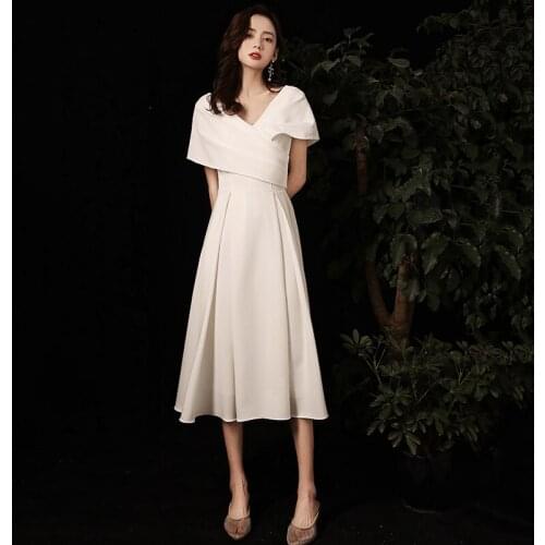 V-Neck Satin Shoulder Collar Evening Dress Short A-Line Fashion Party Dress Formal Gowns Elegant For Wedding robe de soiree