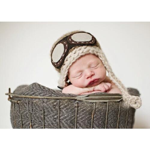 Free shipping,Baby Pilot Hat - Newborn Aviator Hat With Goggles -Newborn Photo Prop -Chin Strap Baby Hat