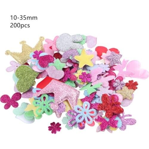 Xugar 200pcs Glitter Patches For Girls Hairclips Headwear Supplies Padded Patch DIY Handmade Crafts Apparel Sewing Accessories