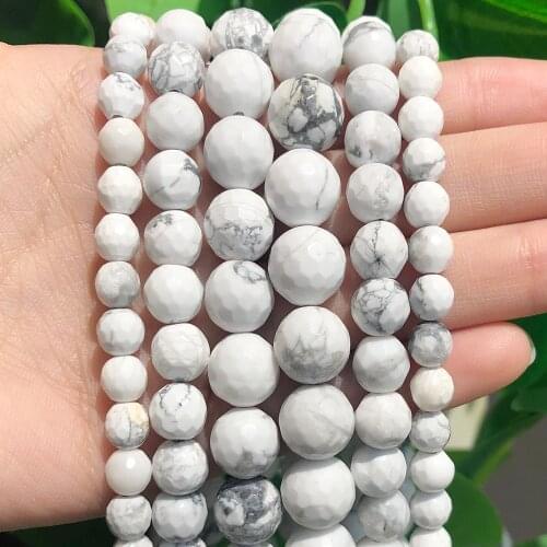 Natural Stone Beads Faceted White Howlite Stone Beads For Jewelry Making 15.5" Pick Size 4 6 8 10 12mm Diy Jewelry(F00157)