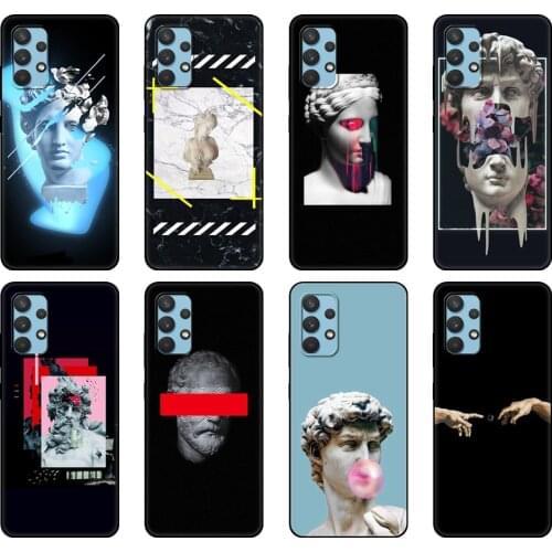 Black tpu Case For Samsung galaxy A32 A42 A52 A72 4g 5g S21 PLUS ultra back cover Aesthetic Statue Mona Lisa David